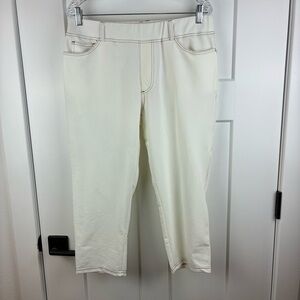 NWT Vintage Women's LA CERA Cream Cropped Capri Elastic Waist Pants Size L e